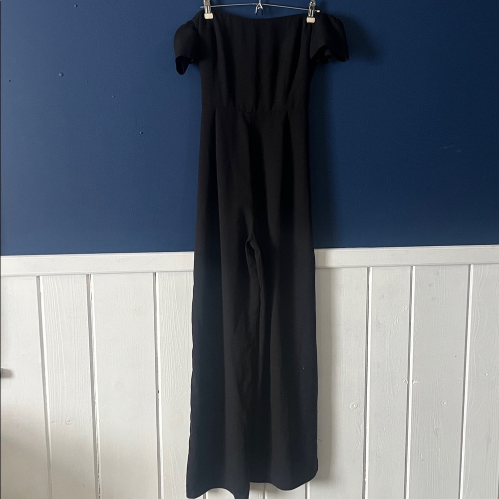 Forever 21 Black Off-Shoulder black dressy Jumpsuit sz L - Picture 2 of 3
